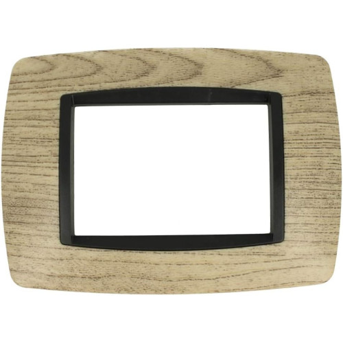 Placca Bombè 3 Moduli Legno Chiaro SD88003-06 con Frutti Bianchi Montati Esempio di Installazione