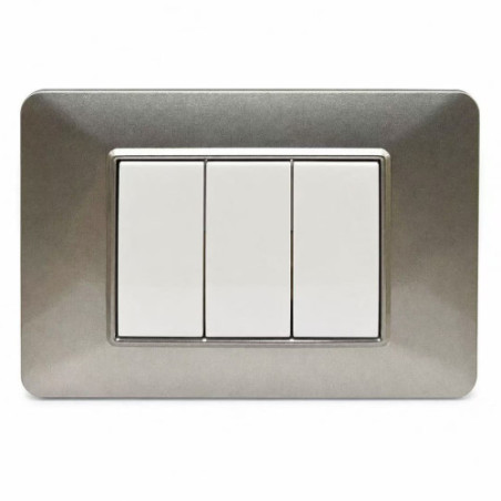 Placca Basic 3 Moduli Tecnopolimero Titanio Sandasdon Urban SD78003-07 con Frutti Montati Dimostrativi