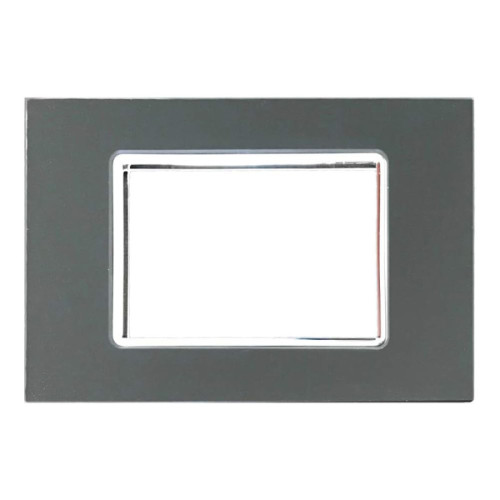 Placca Decorativa Vitra 3 Moduli Vetro Acciaio Scuro Sandasdon Urban SD78003-8VT Vista Frontale con Cornice Cromata