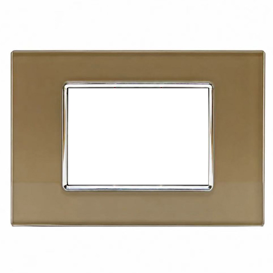 Placca Decorativa Vitra 3 Moduli Vetro Bronzo Sandasdon Urban SD78003-11VT Vista Frontale con Cornice Cromata