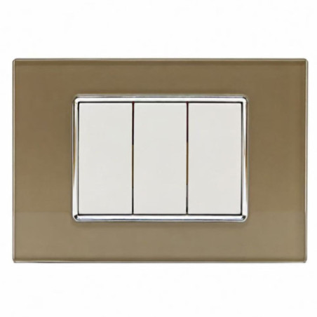 Placca Vitra 3 Moduli Vetro Bronzo Sandasdon Urban SD78003-11VT con Frutti Montati Dimostrativi