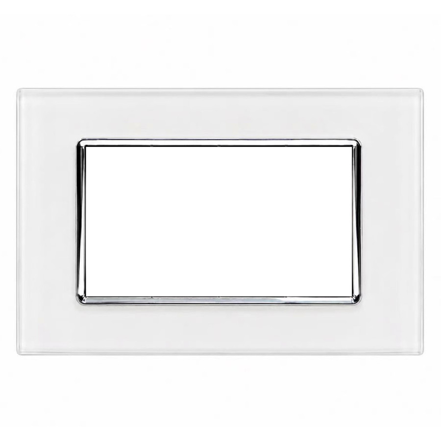 Placca Decorativa Vitra 4 Moduli Vetro Bianco Sandasdon Urban SD78004VT Vista Frontale con Cornice Cromata