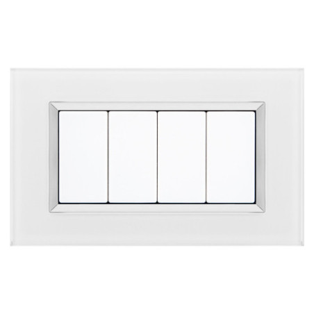 Placca Delux 4M Vetro Bianco SD98004VT | Compatibile con Vimar Arké