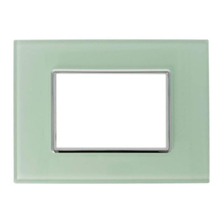Placca 3 Moduli Luxury Cristallo Vetro Verde Biancastro Sandasdon Evolution Compatibile BTicino Axolute Fronte