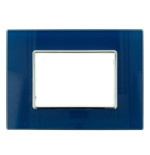Placca 3 Moduli Luxury Cristallo Vetro Blu Capri Sandasdon Evolution Compatibile BTicino Axolute Fronte