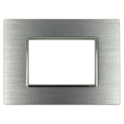 Placca 3 Moduli Luxury Metallo Argento Satinato Sandasdon Evolution Compatibile BTicino Axolute Fronte