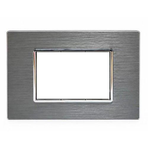 Placca 3 Moduli Luxury Metallo Argento Ossidato Satinato Sandasdon Evolution Compatibile BTicino Axolute Fronte
