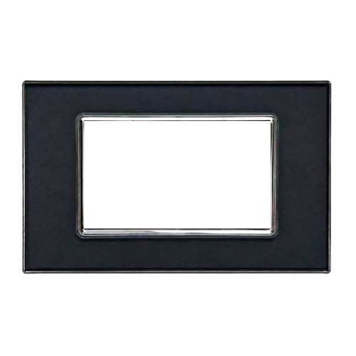 Placca 4 Moduli Luxury Cristallo Vetro Acciaio Scuro Sandasdon Evolution Compatibile BTicino Axolute Fronte