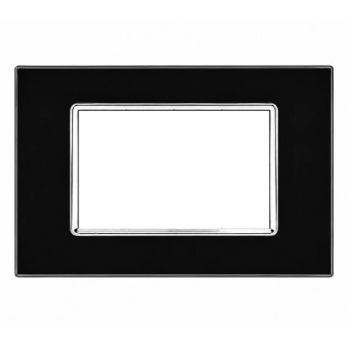 Placca 4 Moduli Luxury Cristallo Vetro Nero Sandasdon Evolution Compatibile BTicino Axolute Fronte