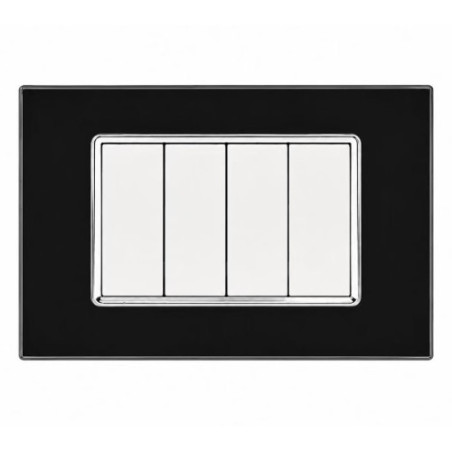 Placca 4 Moduli Luxury Cristallo Vetro Nero Dimostrativa con Frutti Inseriti