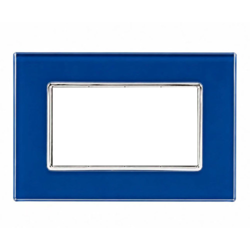 Placca 4 Moduli Luxury Cristallo Vetro Blu Capri Sandasdon Evolution Compatibile BTicino Axolute Fronte