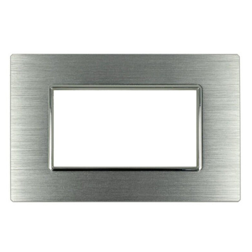 Placca 4 Moduli Luxury Metallo Argento Satinato Sandasdon Evolution Compatibile BTicino Axolute Fronte