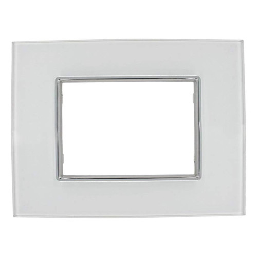 Placca 3 Moduli Luxury Cristallo Vetro Bianco Sandasdon Evolution Compatibile BTicino Axolute Fronte
