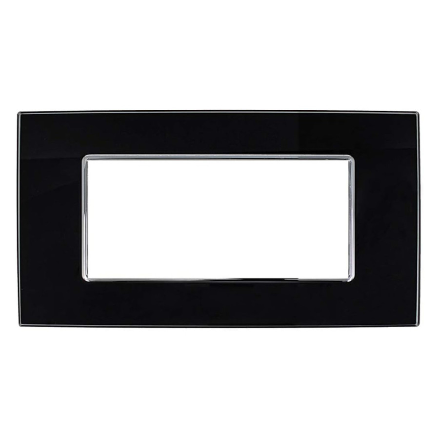 Placca 6 Moduli Luxury Cristallo Vetro Nero Sandasdon Evolution Compatibile BTicino Axolute Fronte