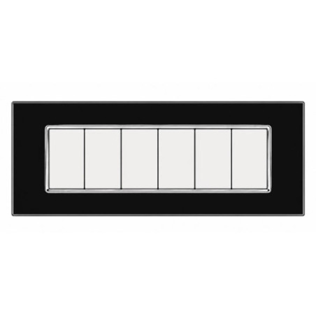 Placca 6 Moduli Luxury Cristallo Vetro Nero Dimostrativa con Frutti Inseriti