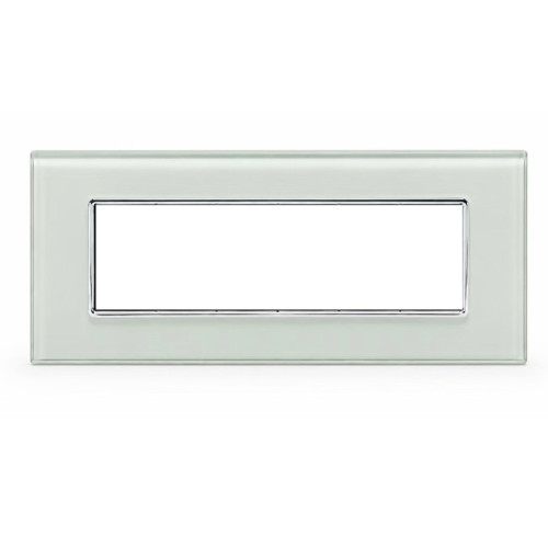 Placca 6 Moduli Luxury Cristallo Vetro Verde Biancastro Sandasdon Evolution Compatibile BTicino Axolute Fronte