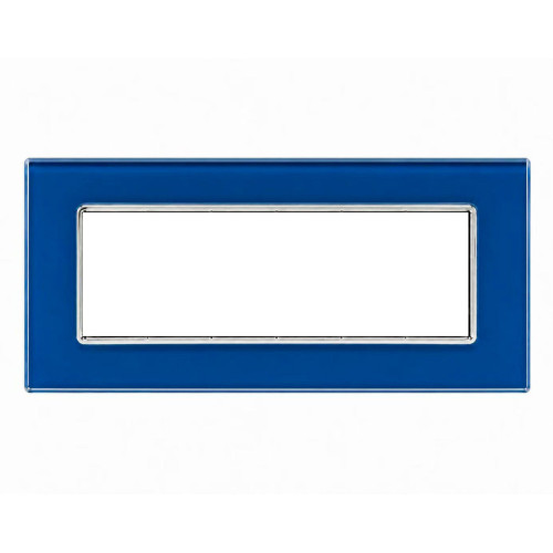 Placca 6 Moduli Luxury Cristallo Vetro Blu Capri Sandasdon Evolution Compatibile BTicino Axolute Fronte