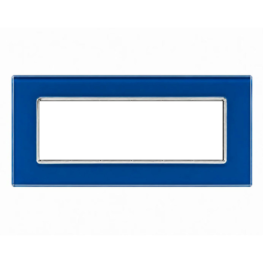 Placca 6 Moduli Luxury Cristallo Vetro Blu Capri Sandasdon Evolution Compatibile BTicino Axolute Fronte