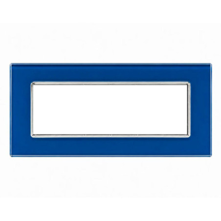 Placca 6 Moduli Luxury Cristallo Vetro Blu Capri Sandasdon Evolution Compatibile BTicino Axolute Fronte