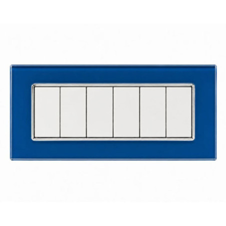 Placca 6 Moduli Luxury Cristallo Vetro Blu Capri Dimostrativa con Frutti Inseriti