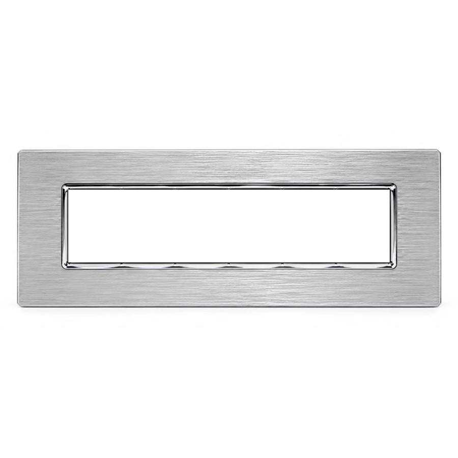 Placca 6 Moduli Luxury Metallo Argento Satinato Sandasdon Evolution Compatibile BTicino Axolute Fronte