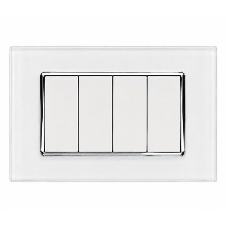 Placca 4 Moduli Luxury Cristallo Vetro Bianco Dimostrativa con Frutti Inseriti