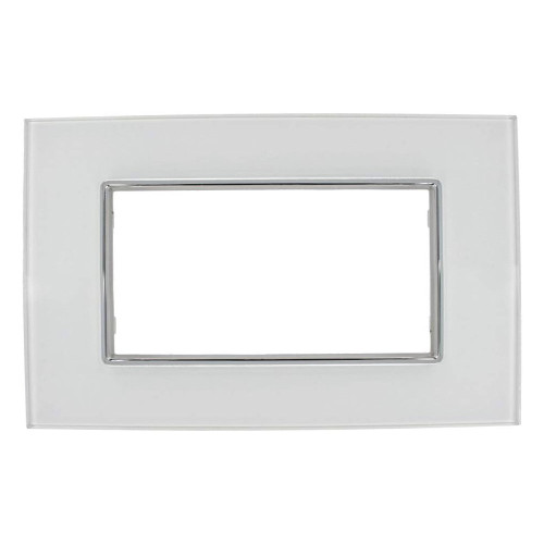 Placca 4 Moduli Luxury Cristallo Vetro Bianco Sandasdon Evolution Compatibile BTicino Axolute Fronte