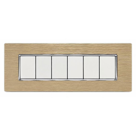 Placca 6 Moduli Luxury Metallo Alluminio Oro Satinato Sandasdon Evolution SD21006-12MT dimostrativa con frutti