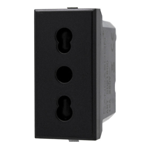 Presa Bipasso Bivalente 2P+T 10/16A 1 Modulo Nero Sandasdon Evolution SD21800N