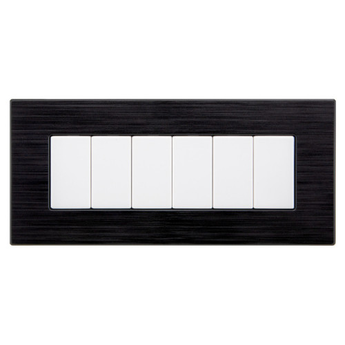 Placca Dynamic 6 Moduli Tecnopolimero Nero Satinato Sandasdon Compatibile BTicino Matix SD64006-2S